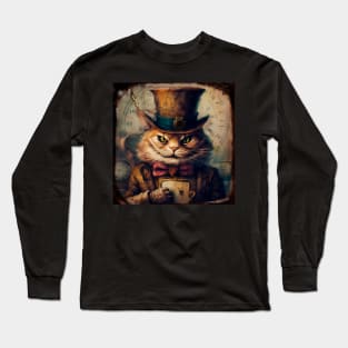 Steampunk Cheshire Cat Retro Alice in Wonderland Long Sleeve T-Shirt
